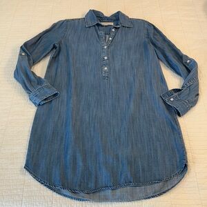 Loft Small Soft Chambray Shirt Dress Sleeve Tab Knee length Tunic
